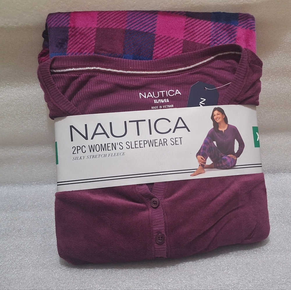 Nautica Women's Plaid and Solid Sleepwear Set - Purple and Pink